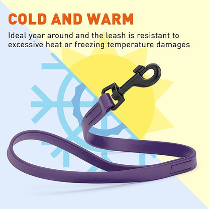 Dogline Biothane Waterproof Dog Leash Strong Coated Nylon Webbing with Black Hardware Odor-Proof Easy to Clean High Performance for Small or Large Dogs Made in USA 2 ft Lead, Violet Purple