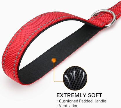 Joytale Double-Sided Reflective Dog Leash, 6 FT/5 FT/4 FT, Padded Handle Nylon Heavy Duty Leashes for Small & Medium Dogs Walking, Red, 5FT