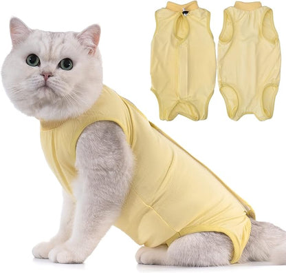 Avont Cat Recovery Suit - Kitten Onesie for Cats After Surgery, Cone of Shame Alternative Surgical Spay Suit for Female Cat, Post-Surgery or Skin Diseases Protection -Yellow(L)