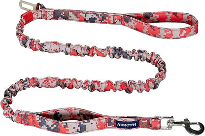 AUROTH Heavy Duty Dog Leash - Bungee, No Pull for Shock Absorption, Red Camo, 6FT, 2 Padded Handles