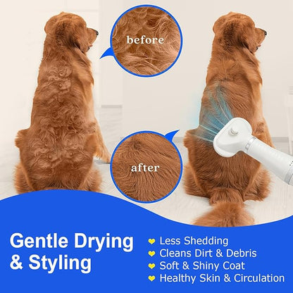 3-in-1 Pet Hair Dryer Brush for Dogs & Cats – Portable Blower & Slicker Brush, Adjustable Temperature, Overheat Protection