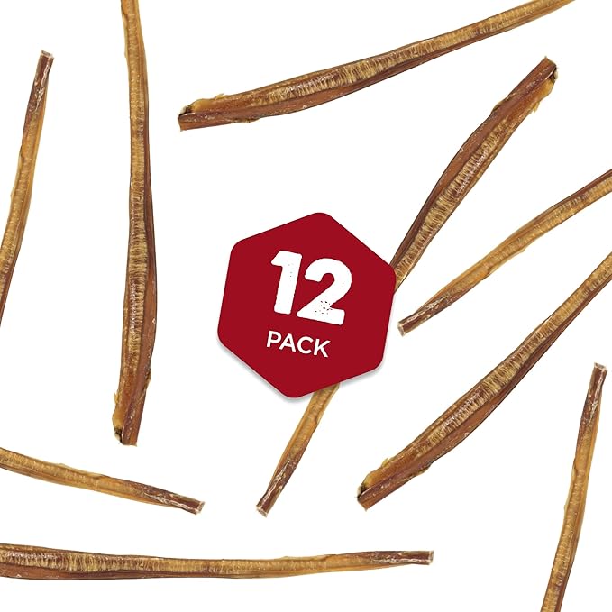 Best Bully Sticks 12 Inch Bully Sticks for Dogs - 12 Count (Pack of 1) - Natural, Easily Digestible, Grass-Fed Beef, Grain and Rawhide Free