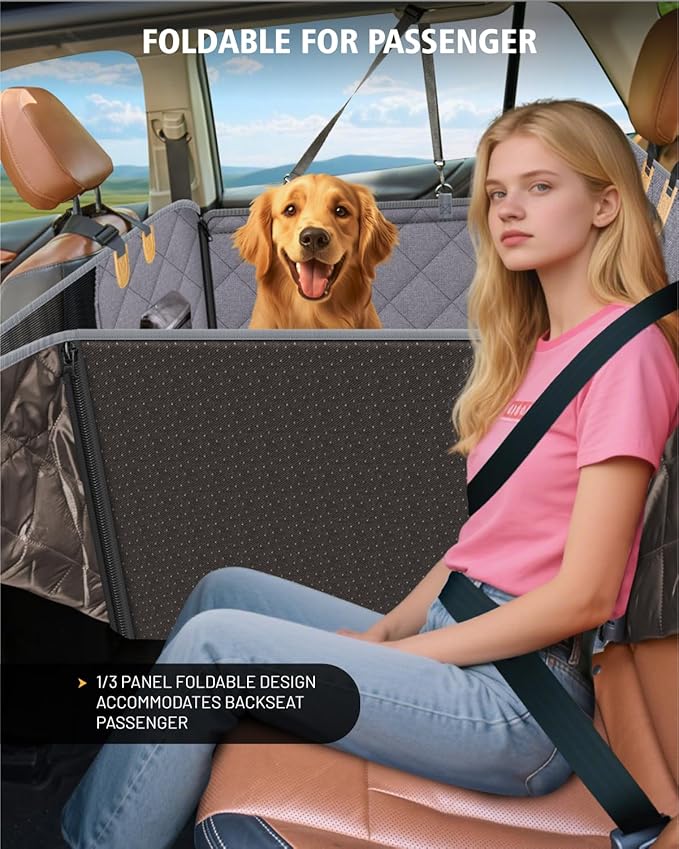 PAWPROVED Dog Car Seat Cover for Back Seat, Waterproof Dog Seat Cover for Back Seat, Hard Bottom Back Seat Pet Cover for Dogs, Large-Space Hammock for Car Truck SUV, Pet Seat Cover Holds 450lbs(Grey)