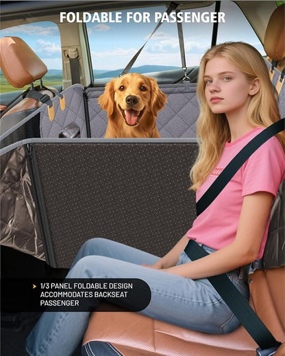 PAWPROVED Dog Car Seat Cover for Back Seat, Waterproof Dog Seat Cover for Back Seat, Hard Bottom Back Seat Pet Cover for Dogs, Large-Space Hammock for Car Truck SUV, Pet Seat Cover Holds 450lbs(Grey)
