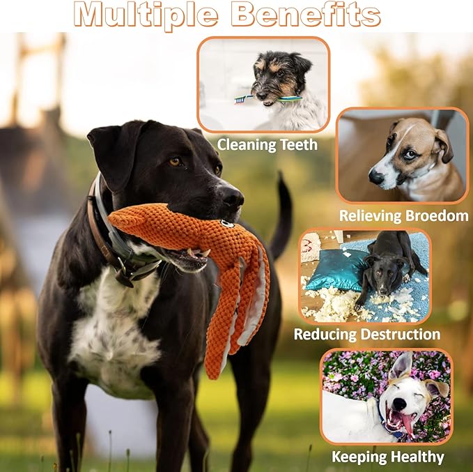 SUNKYPUP Large Plush Squeaky Dog Toy - Durable Stuffed Chew Toy for Small, Medium, Large Dogs and Puppies (Orange)