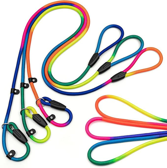 3-Pack Adjustable Rainbow Dog Slip Leads Multi-Color, 5FT Reflective Nylon – No Collar Needed, No-Pull, Ideal for Small/Medium Dogs (Training/Walking)