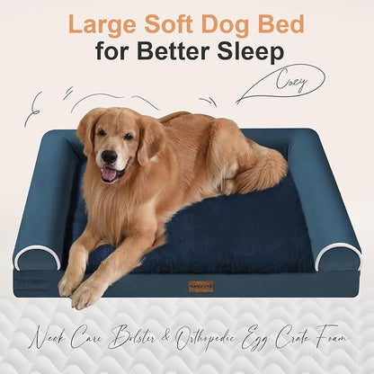 Small Dog Bed Orthopedic Washable: Beds Bolster Small Sized Dogs Cats Bed Egg Crate Foam Couch Sofa Waterproof with Removable Cover - Navy Blue