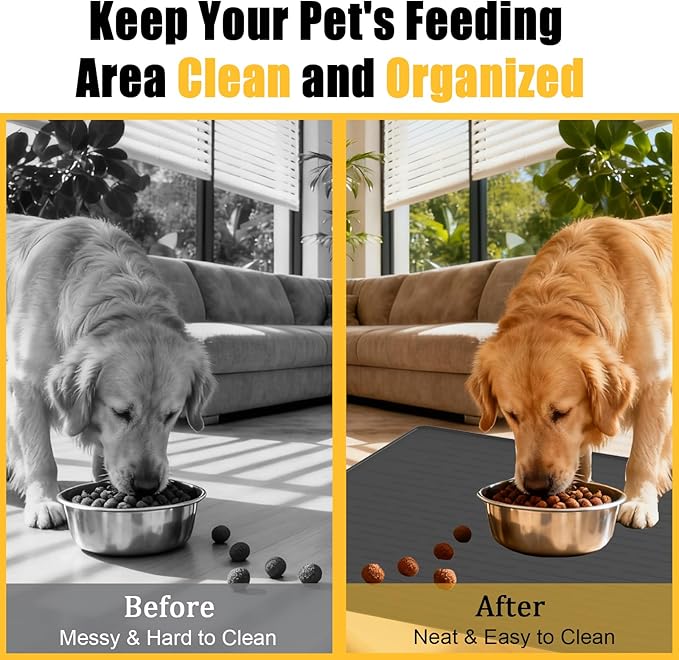 Large Dog Mat for Food and Water, 31.8"x23.8" Silicone Pet Feeding Mats, Waterproof Dog Bowl Mat with High Edges to Prevent Water and Food Spills, Black