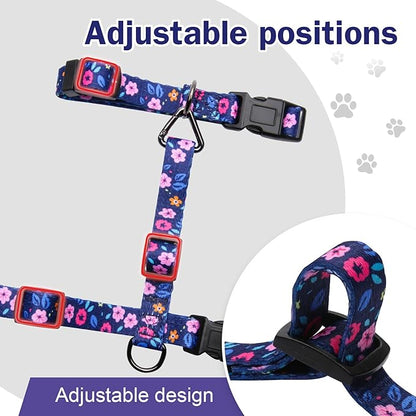 Hikiko Cat Harness and Leash Set Escape Proof Adjustable Walking Travel Cute Kitten Harness for Small Medium Large Cats (Navy Blue Floral, S)