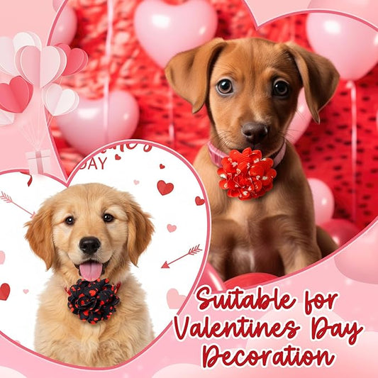 50 Pcs Valentines Day Dog Collar Flowers Bulk Pin and Red Heart Dog Flower Grooming Charms Accessories for Cat Pets Collar Attachment Embellishment Valentine's Day Sweet Party Costume