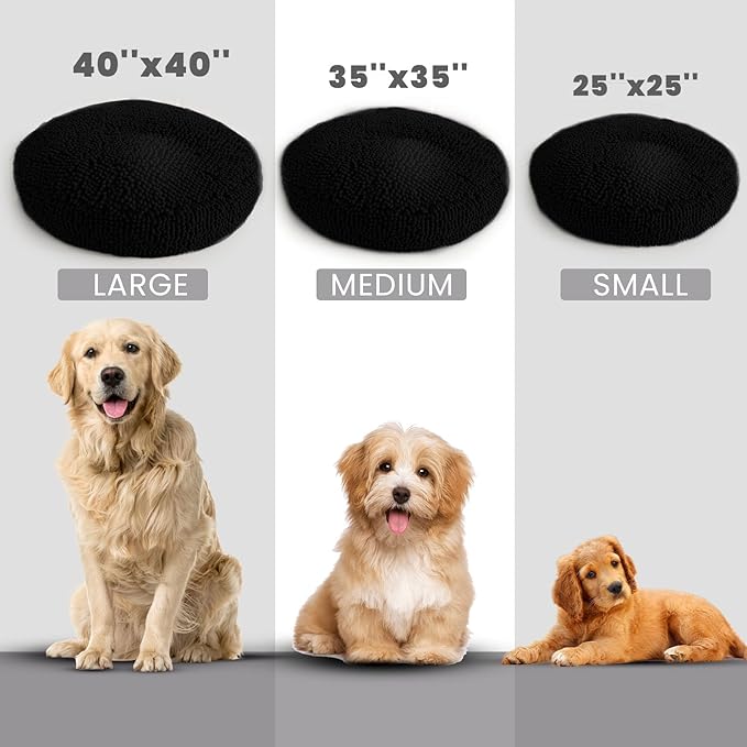 Muddy Mat®Cloud K-9 Bed for Dogs & Cats, Soft & Relaxing Donut Dog Bed, Chenille Material, Removable Cover, Washable & Dryer Safe–Black Medium(35'x35')