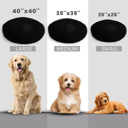 Muddy Mat®Cloud K-9 Bed for Dogs & Cats, Soft & Relaxing Donut Dog Bed, Chenille Material, Removable Cover, Washable & Dryer Safe–Black Medium(35'x35')