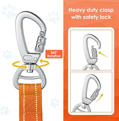 AUBELL Tactical Dog Leash Heavy Duty,4-6ft Reflective Strong No Pull Bungee Leash for Small Dogs with Comfortable Padded Double Handle,Car Seat Belt,360 Degree Rotating Carabiner,Orange