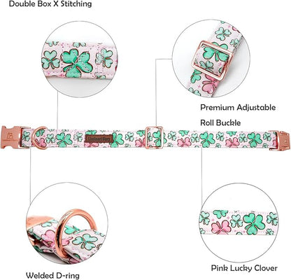Lionheart glory St. Patrick Dog Collar, Clover Pink Collars for Small Dogs Spring Female Dog Collar Adjustable Heavy-Duty Puppy Collars Pet Gift