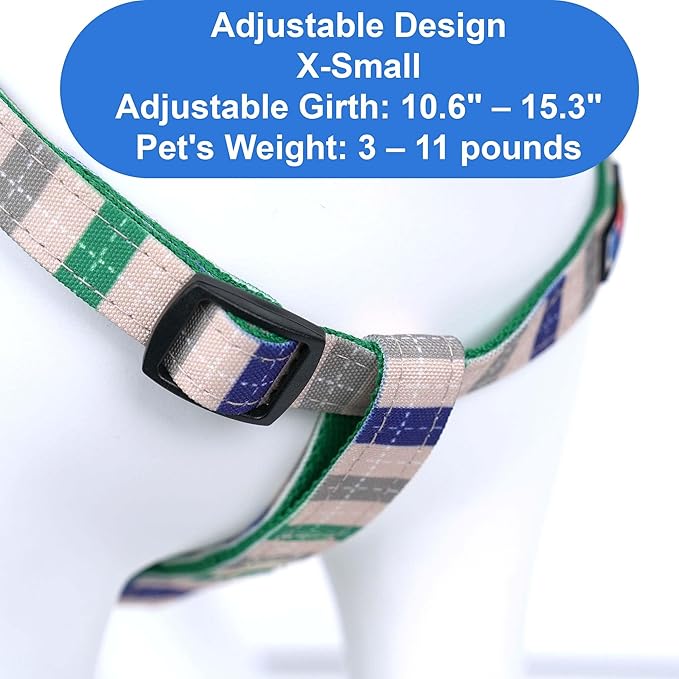 Pawtitas Personalized Dog & Puppy Harness Extra Small Grey/Blue/Green Custom ID Tag Adjustable No Pull Vest
