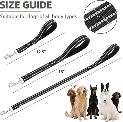 PUPTECK Reflective Short Dog Leashes - 3 Packs 2.5ft/ 1.5ft/ 1ft Nylon Leash with Strong Clip, Soft Padded Handle, Durable Training Leash for Large Small Medium Dogs Walking Outside, Black