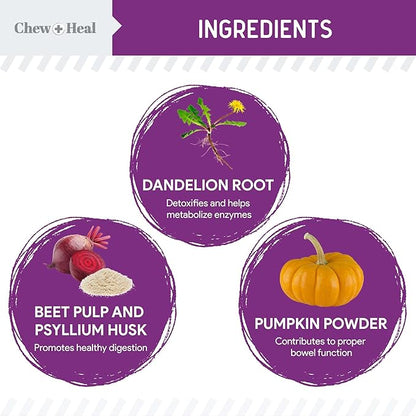 Chew + Heal Labs Glands Bowel Support - 5.4 oz of Stop The Scoot Powder for Scooting, Healthy Anal Glands, and Digestive Health - Made with Pumpkin Powder for Dogs