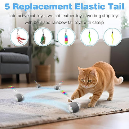 Interactive Cat Toy for Indoor (Sounds&Touch Control) Smart Cat Toys-Automatic Moving Cat Ball Toy-Fast Slow 2Speed with Feathers Tail&Lights for Kittens,Older Cats,Bored Cats,Ferret,USB Rechargeable