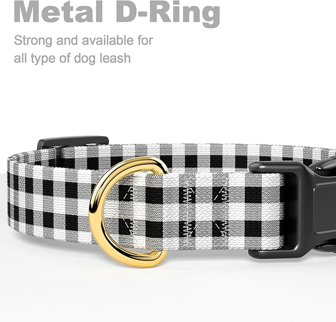 Rnivvi Dog Collar for Large Dogs, Cute Heavy Duty Adjustable Puppy Collar with Quick Release Buckle for Boy Girl & Female, Pet Accessories for Walking Running, L Length 1" Width, Black White Tartan