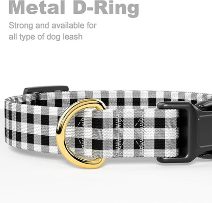 Rnivvi Dog Collar for Large Dogs, Cute Heavy Duty Adjustable Puppy Collar with Quick Release Buckle for Boy Girl & Female, Pet Accessories for Walking Running, L Length 1" Width, Black White Tartan