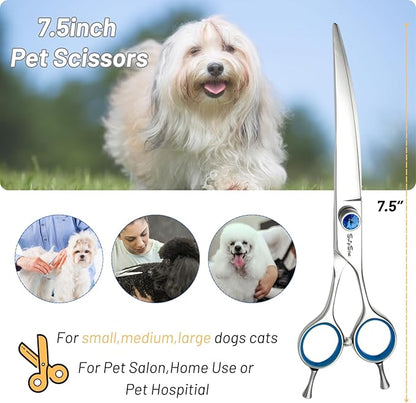 7.5inch 25° Curved Dog Grooming Scissors Professional, Japanese VG10 Stainless Steel Sharp Dog Scissors for Grooming Groomer, Comfortable Ergonomic Handle, Pet Shears for Dogs Cats Face Paws Cutting
