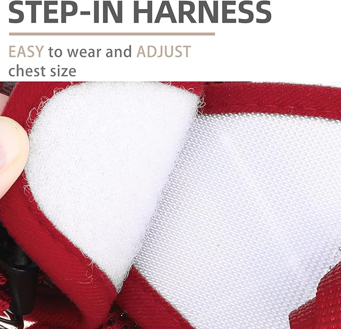 PUPTECK Soft Mesh Dog Harness and Leash Set Step-in Plaid Puppy Padded No Pull Vest Harness for XS Small Medium Sized Dogs Cats Outdoor Walking, Red S