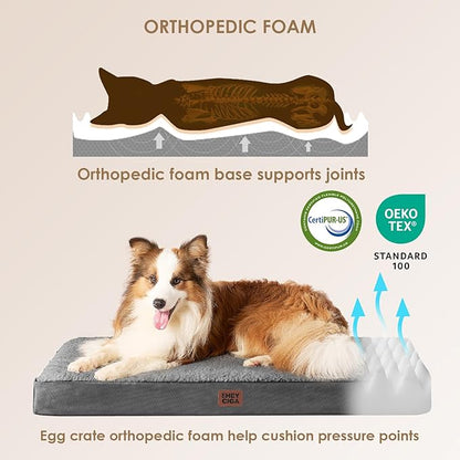 EHEYCIGA Orthopedic Medium XL XXL Dog Beds for Medium Large Extra Large Dogs with Removable Washable Cover for Crate,Grey, 36x27