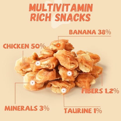 Pawmate Dog Treats Chicken Wrapped Banana Slices with 1% Taurine, Healthy Training Snacks Rich in Natural Fiber, Rawhide-Free Grain-Free Soft Chews for Small Medium Dogs, 10.6 oz