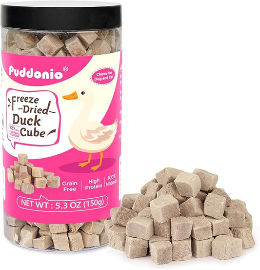 Puddonio Freeze Dried Cats & Dogs Raw Treats, All Natural Single Ingredient Duck Breast, High Protein Healthy Pet Training Treats or Food Topper, 5.3 oz