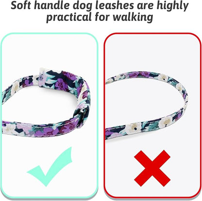 Dog Collar and Leash Set Girls Adjustable Puppy Collars with Floral Bow Tie for Small Medium Large Female Dogs, Purple Green Flower, L