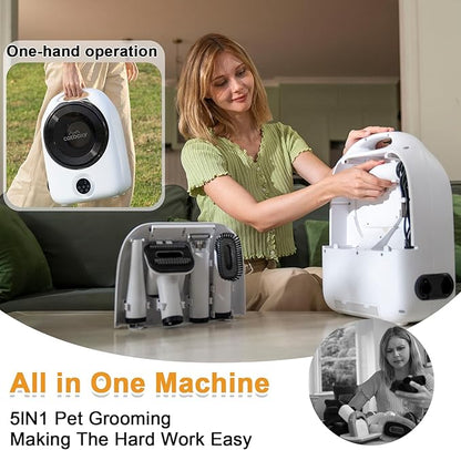 Catboxy Dog Grooming Vacuum Kit,Cat Dog Hair Dryer Groomer,Pro Pet Hair Remover with Brush,Detangle,Deshed,Clean,Dry Attachments,Negative Ion Constant Temperature Fast Drying,10000Pa Pet Vacuum-White