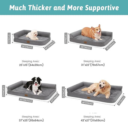 Orthopedic Dog Bed for Large Size Dog, XL Dogs Crate Bed, L Shaped Foam Anti-Slip Bottom Pet Cat Sofa with Washable Removable Cover, Suitable for Pet Up to 100 lbs, 42x30x7.5 inch, Grey