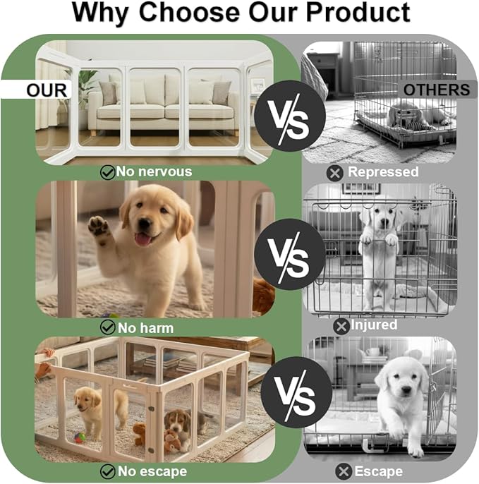 Jatindear 12Pcs Clear Acrylic Plastic Dog Playpen, 23.6“ H Lightweight & Easy Assemble Playpen Divider, Durable Safety Play Pen Indoors, Puppy, Cat, Small Animal(White)