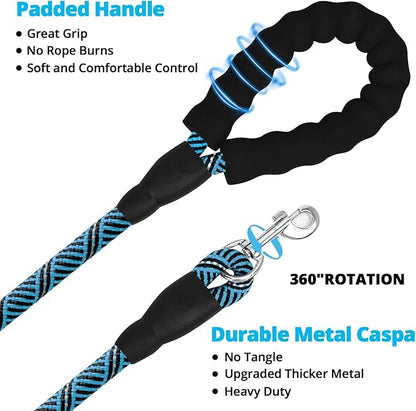Long Dog Leash 20 FT: Heavy Duty Rope Leashes for Dogs Training with Swivel Lockable Hook Reflective Threads Bungee and Padded Handle - Dog Lead for Large Small Medium Dogs Outside Walking Hiking Blue
