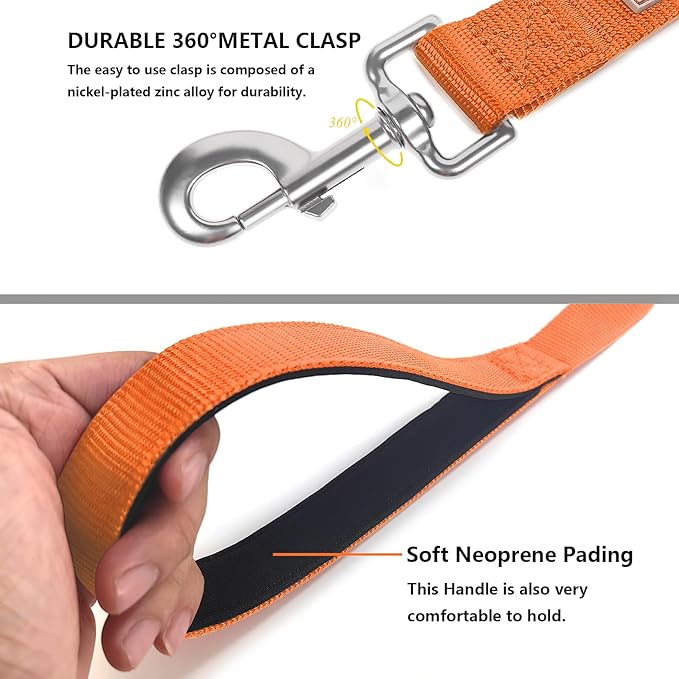 Basic Dog Leashes 6 FT Padded Handle Nylon Dogs Leashes for Large Dogs Orange
