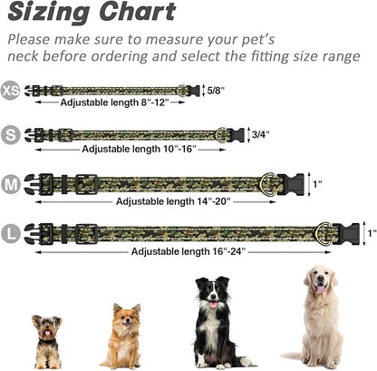 MOODEL Reflective Dog Collar for Large Dogs, Cute Camouflage Adjustable Heavy-Duty Nylon Puppy Collar for Boy and Girl Female, Soft Pet Accessories with Quick Release Buckle, Green