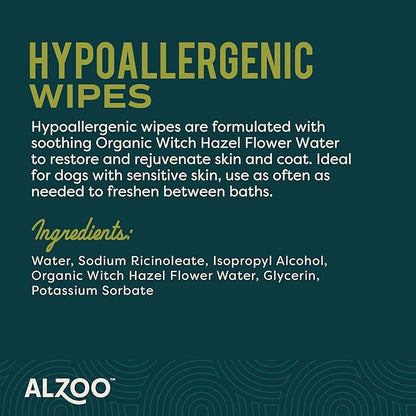 ALZOO Grooming Hypoallergenic Wipes for Dogs, 100% Plant-Based Active Ingredients, 100 Count