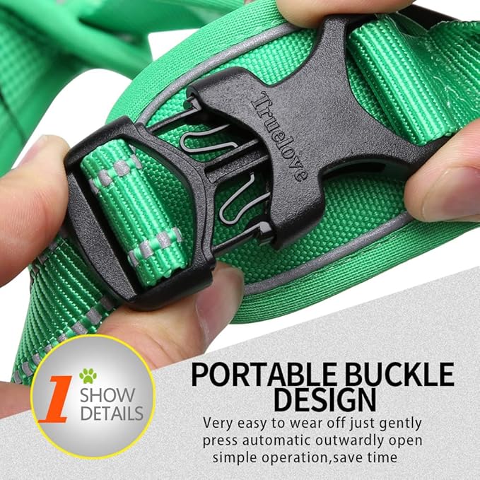 JUXZH Truelove No Pull Dog Harness with Easy Control Handle and 2 Leash Attachments,Reflective Adjustable Pet Vest