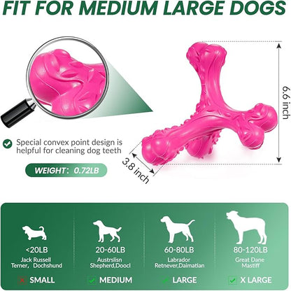 CVALIN Dog Chew Toys for Aggressive Chewers Large Breed,Indestructible Bones Toy，Durable Cleaning Toothbrush Natural Rubber Dog Toys… (Pink)