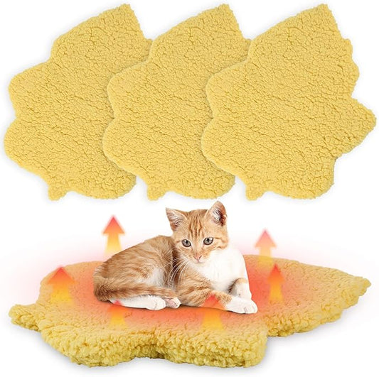 BrightRow 3 Pack Self Warming Pet Bed Leaf Shape Self Heating Cat Dog Mat Washable Thermal Sleeping Pad for Indoor Outdoor Hedgehog, Bunny, Sugar Glider, Rat, Chinchilla(Light Yellow,Small-16 x20)
