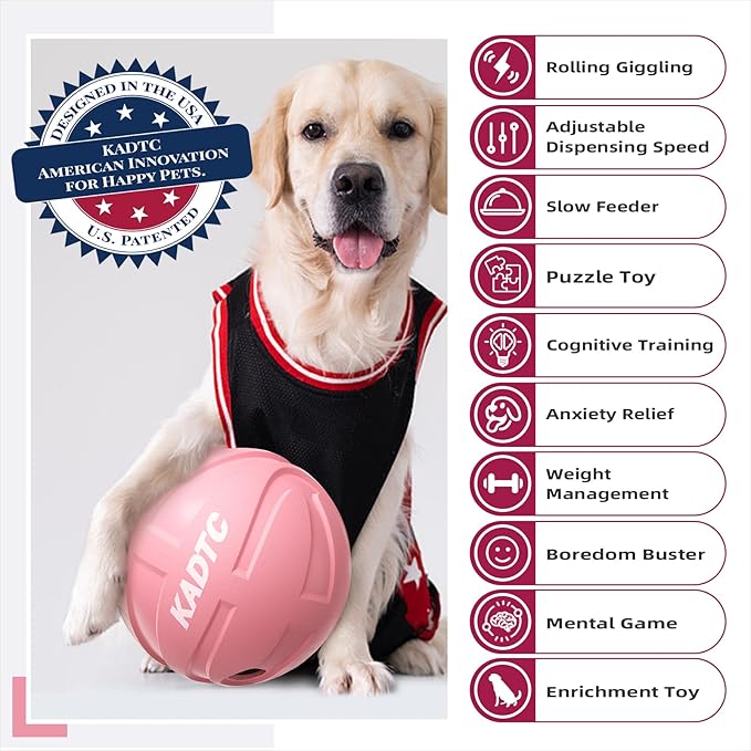 KADTC Extra-Large Size Durable Dog Treat Dispenser Ball - Giggle Basketball for Aggressive Chewers Breed Dogs Giggling Balls Indestructible Food Pink Toy Interactive Play Indoor & Outdoor