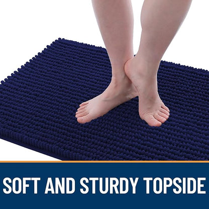 OLANLY Dog Door Mat for Muddy Paws 24x16, Ultra Absorbent Chenille Mud Doormat, Non-Slip Washable and Dirt Trapping Doormat for Indoor Entryway, Quick-Dry Indoor Pet Bed Mats for Dogs, Navy Blue