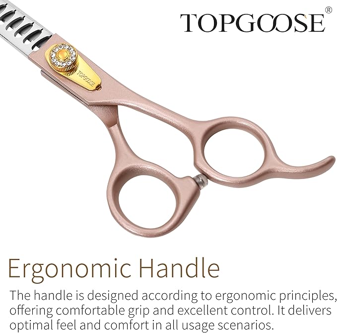 TOPGOOSE 7.5‘’ Professional Dog Grooming Scissors Set 440C Stainless Steel Straight Thinning Curved Chunker Shears 4PCS Set for Pet Grooming Services Dogs and Cats (Rose Gold, Set)