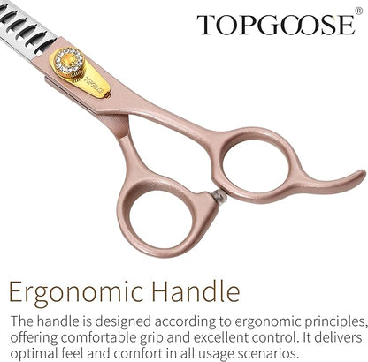 TOPGOOSE 7.5‘’ Professional Dog Grooming Scissors Set 440C Stainless Steel Straight Thinning Curved Chunker Shears 4PCS Set for Pet Grooming Services Dogs and Cats (Rose Gold, Set)
