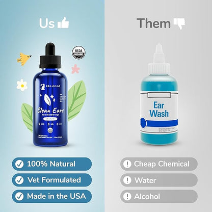 kin+kind Dog Ear Cleaner Solution – Organic Dog Ear Wash & Easy-to-Use Ear Drops for Dogs – Cleans Wax, Dirt & Odor – Gentle Ear Cleaning w/Witch Hazel, Aloe Vera & Tea Tree Oil – 12 fl oz