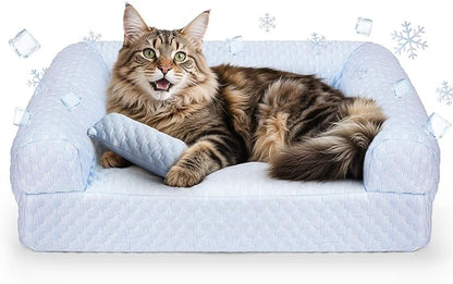 Foamio Cat Bed, Cat Beds for Indoor Cats, Summer Cooling Pet Sofa Bed, Washable Medium Pet Bed for Puppy and Small to Large Kitten with Anti-Slip Bottom, Fits Up to 65lbs Pets