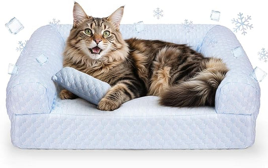 Foamio Cat Bed, Cat Beds for Indoor Cats, Summer Cooling Pet Sofa Bed, Washable Medium Pet Bed for Puppy and Small to Large Kitten with Anti-Slip Bottom, Fits Up to 65lbs Pets