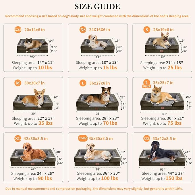 Comfort Expression Orthopedic Dog Bed for Extra Large Dogs 53x42 Inch, Waterproof Egg Crate Foam XXL Pet Bed with Removable Bolsters, Dog Couch with Washable Cover & Non-Slip Bottom, Dark Green