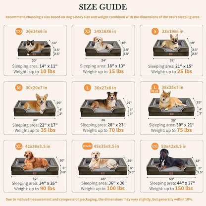 Comfort Expression Orthopedic Dog Bed for Medium Dogs 30x20 Inch, Waterproof Egg Crate Foam Medium Pet Bed with Removable Bolsters, Dog Couch with Washable Cover & Non-Slip Bottom, Dark Green