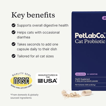 PetLab Co. Probiotics for Cats, Support Gut Health, Occasional Diarrhea, Digestive Health & Immune Support - Easy to Use - 30 Count